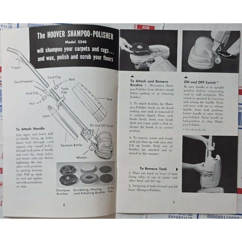 HOOVER Shampoo Polisher Manual Instructions Guide Model 5240 Vintage
